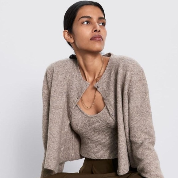 NWT Zara Wool Camel Blend Sweater Crop Top size Large - Picture 5 of 12
